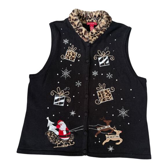 Merry & Bright Jackets & Blazers - VTG Revival Holiday Vest L Embroidered Patchwork Mob Wife Leopard Fur Festive